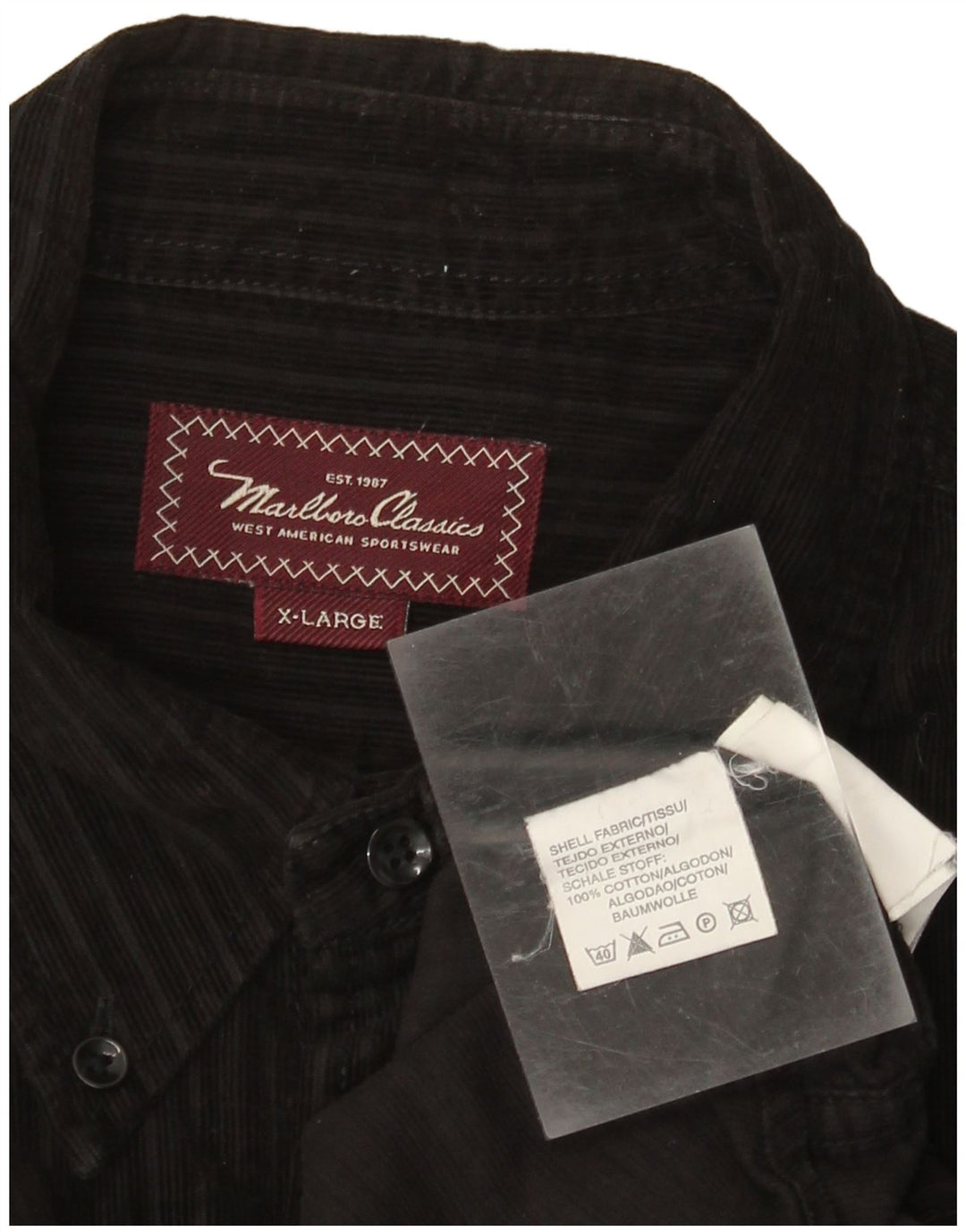 Camicia in velluto a coste da uomo Marlboro Classics XL in cotone nero