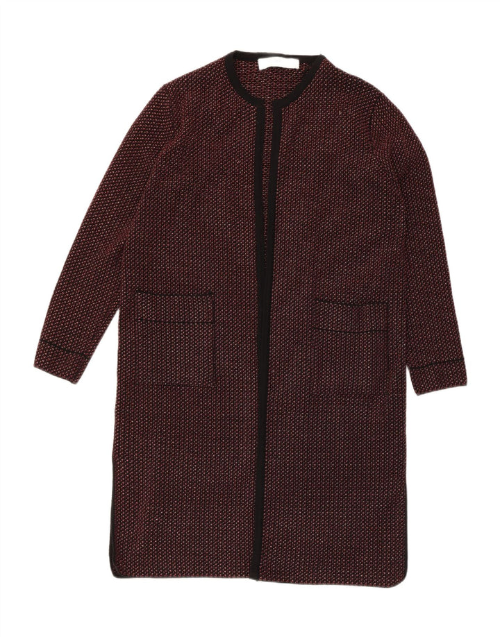 Maglione cardigan aperto a lunga linea da donna Zara UK 14 rosso medio geometrico