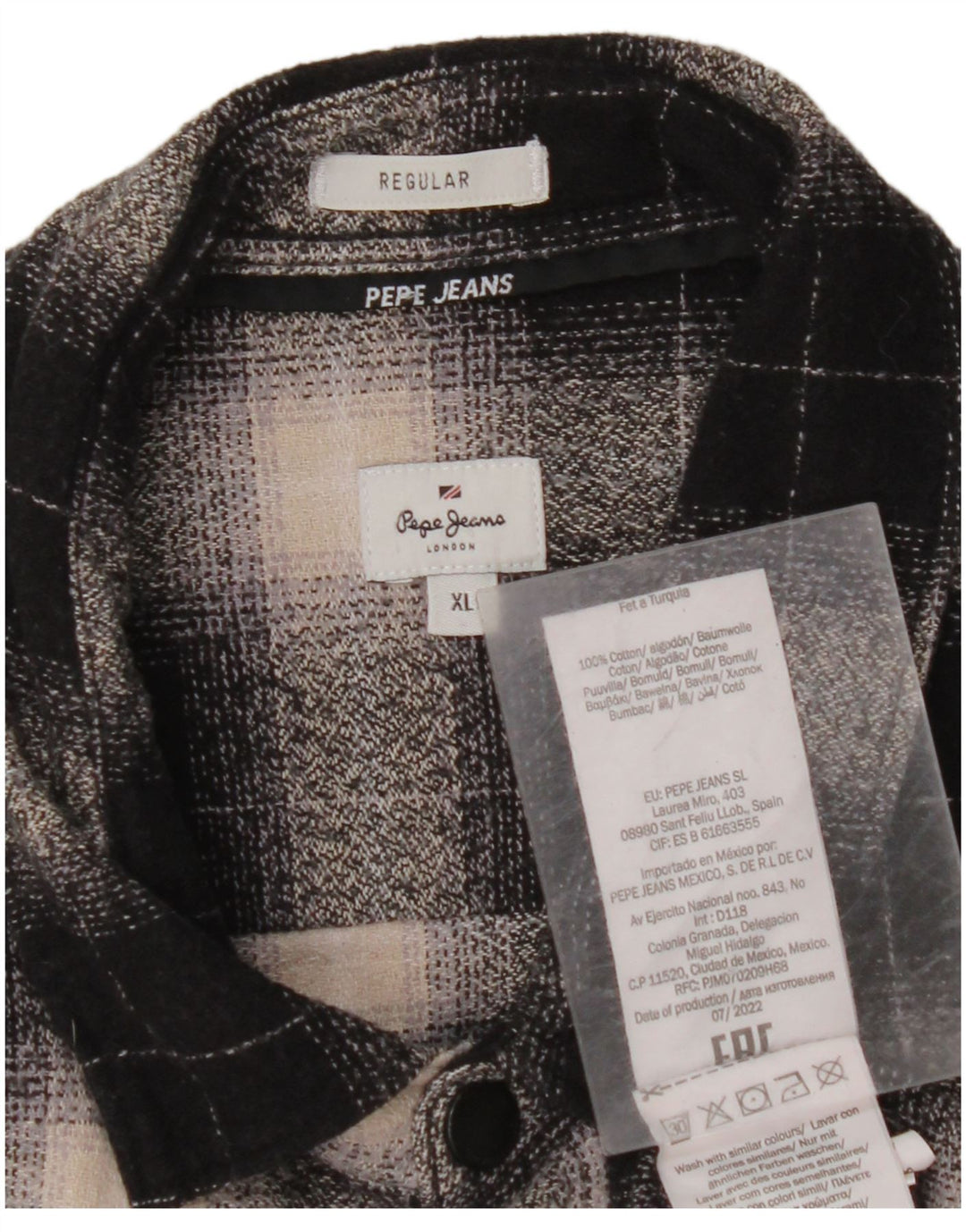 PEPE JEANS Camicia da uomo in flanella vestibilità regolare XL in cotone a quadri nero
