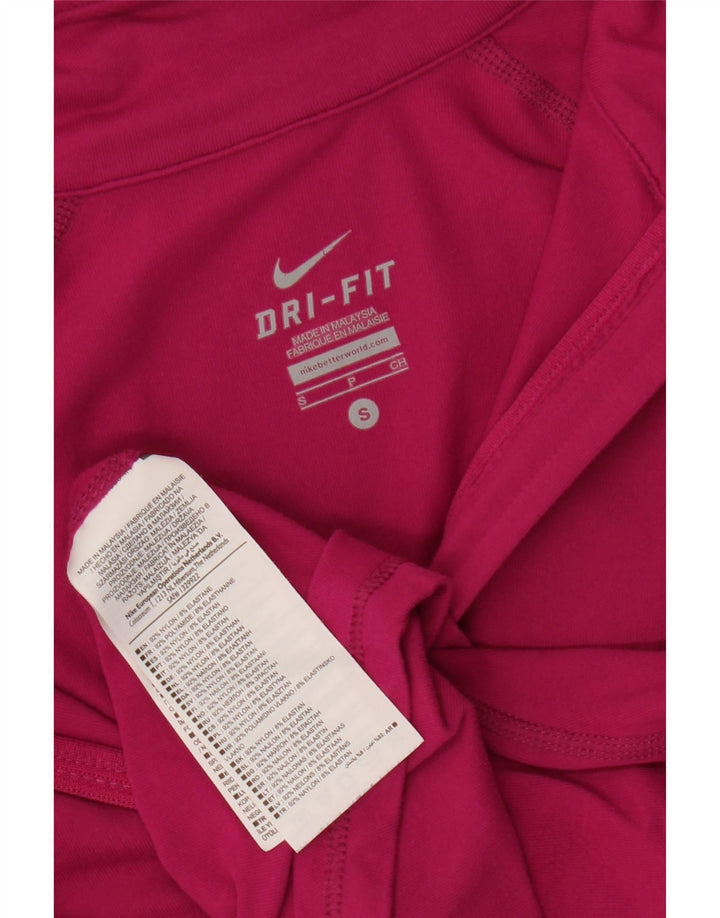 NIKE Top da tuta pullover con zip e collo Dri Fit da donna UK 10 piccolo nylon rosa