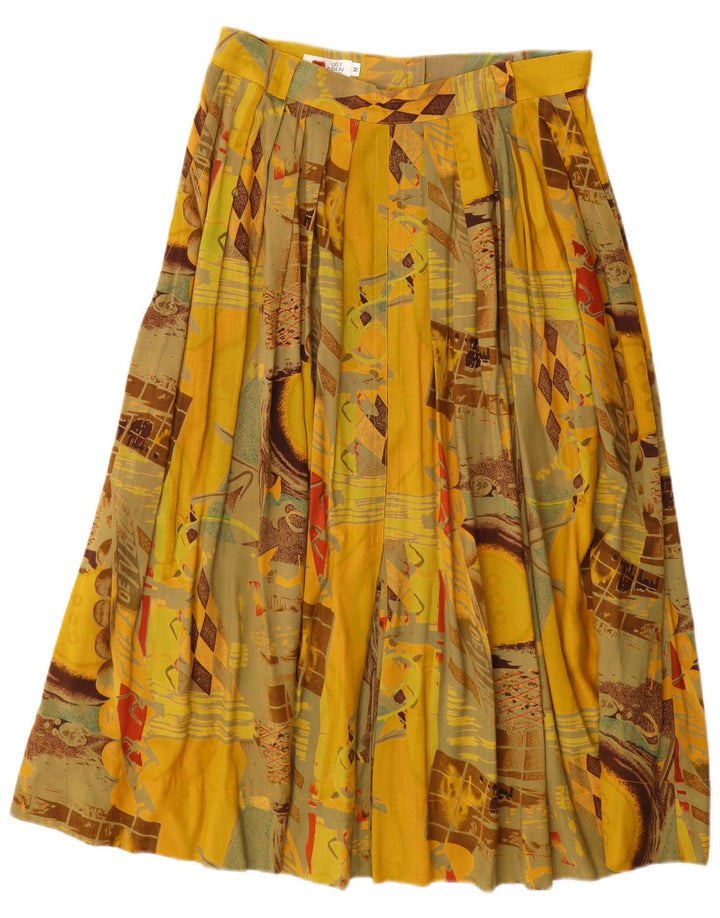 Gonna a pieghe vintage da donna con motivo astratto medio W30 giallo