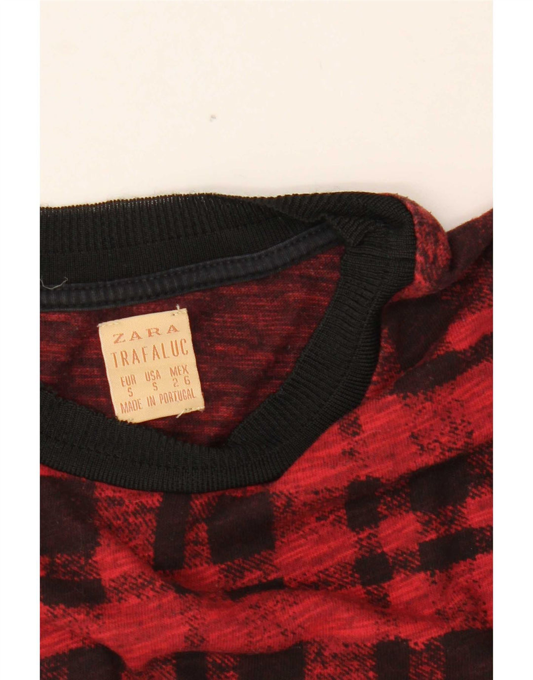 Top Zara Trafaluc da donna a maniche lunghe UK 10 piccolo scozzese rosso