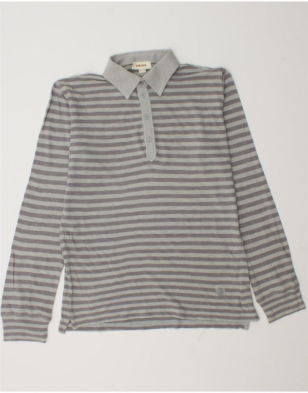 Polo Diesel da uomo a maniche lunghe in cotone a righe grigio medio
