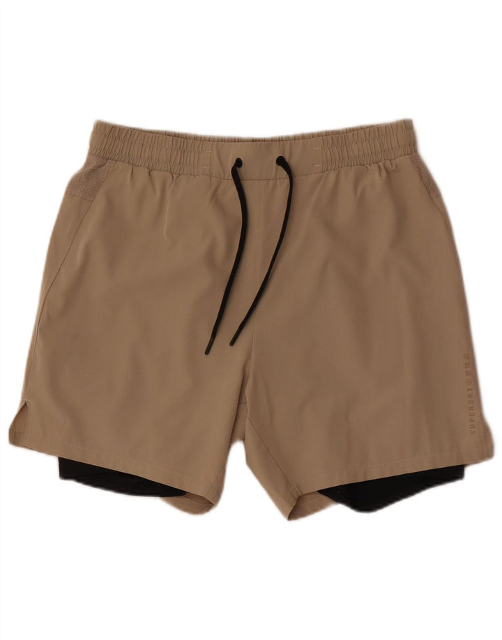 Pantaloncini sportivi da uomo Superdry Poliestere color block beige medio
