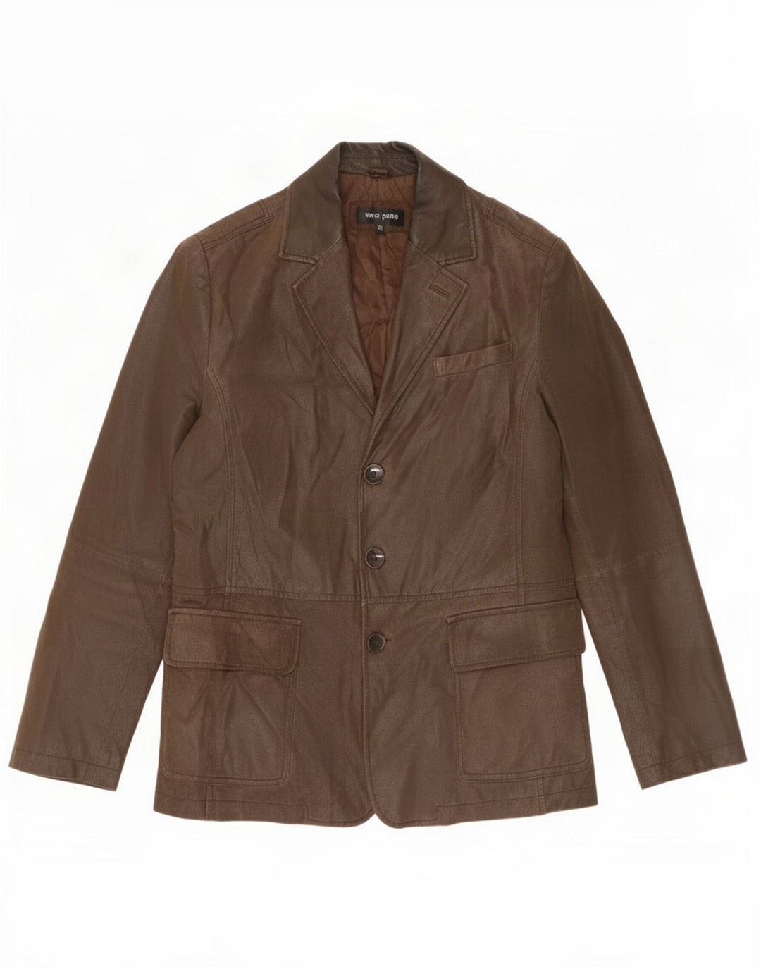 Giacca blazer vintage da uomo in pelle a 3 bottoni IT 50 grande marrone