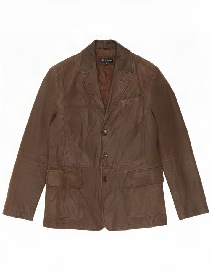 Giacca blazer vintage da uomo in pelle a 3 bottoni IT 50 grande marrone