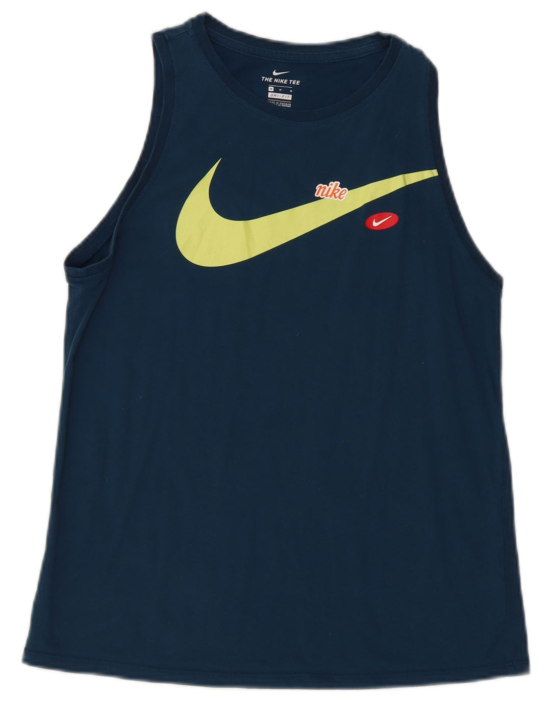 Canotta grafica Nike Dri Fit da donna UK 12 medio blu navy cotone