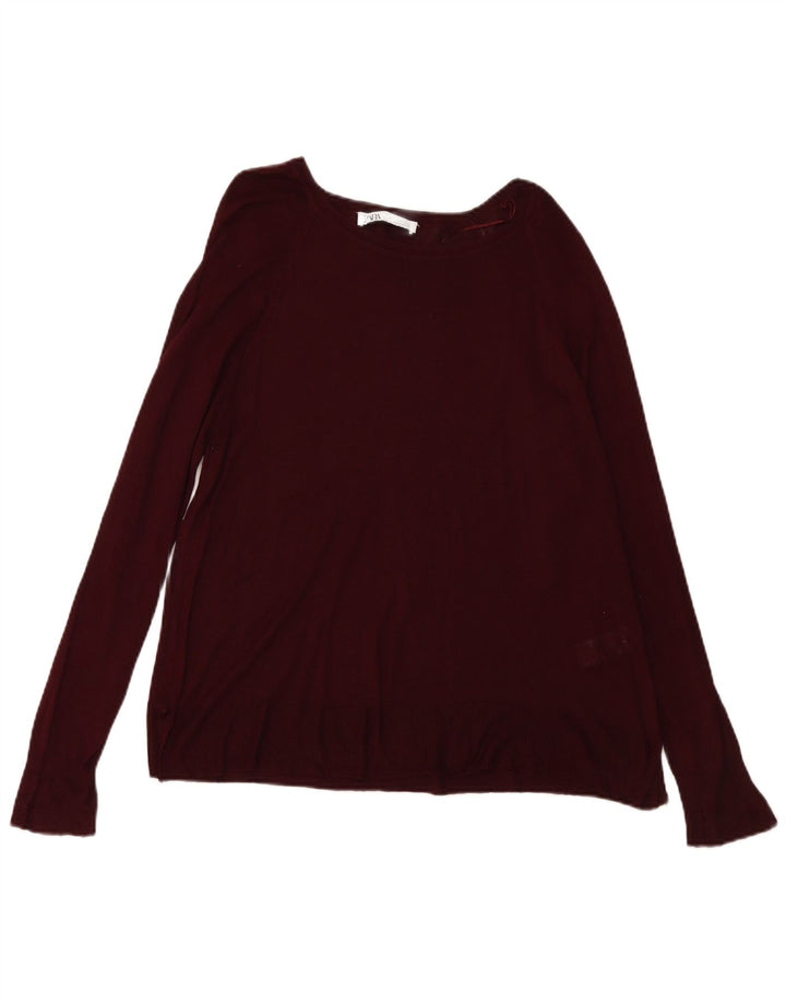 ZARA Maglione da Donna con Scollo a Barca UK 16 Grande Viscosa Bordeaux