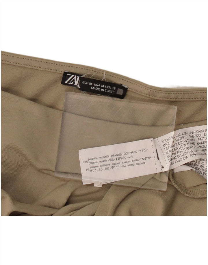 ZARA Womens 3/4 Sleeve Bodysuit UK 12 Medium Khaki Polyamide