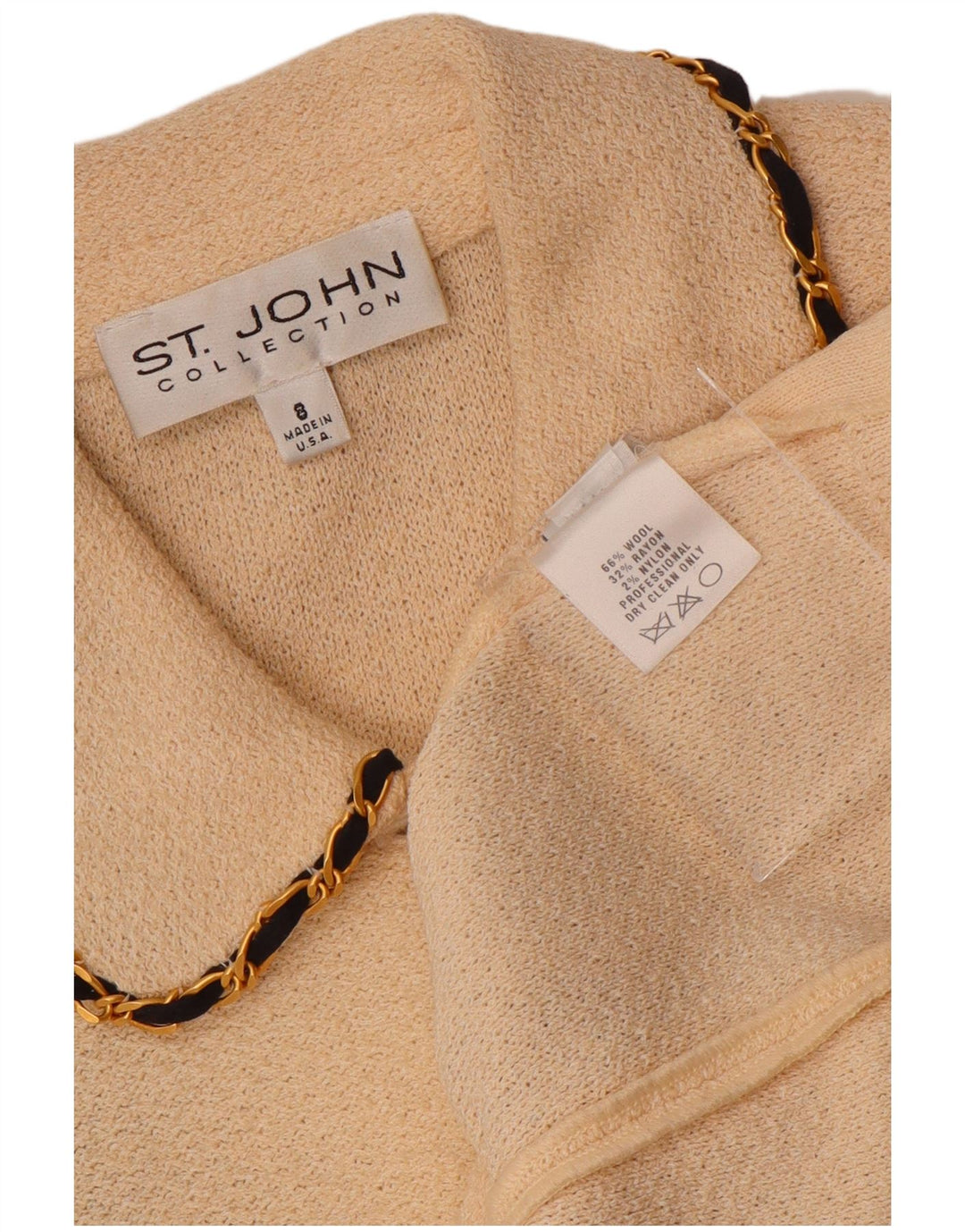 Maglione cardigan con maniche a 3/4 da donna VINTAGE US 8 lana bianca media