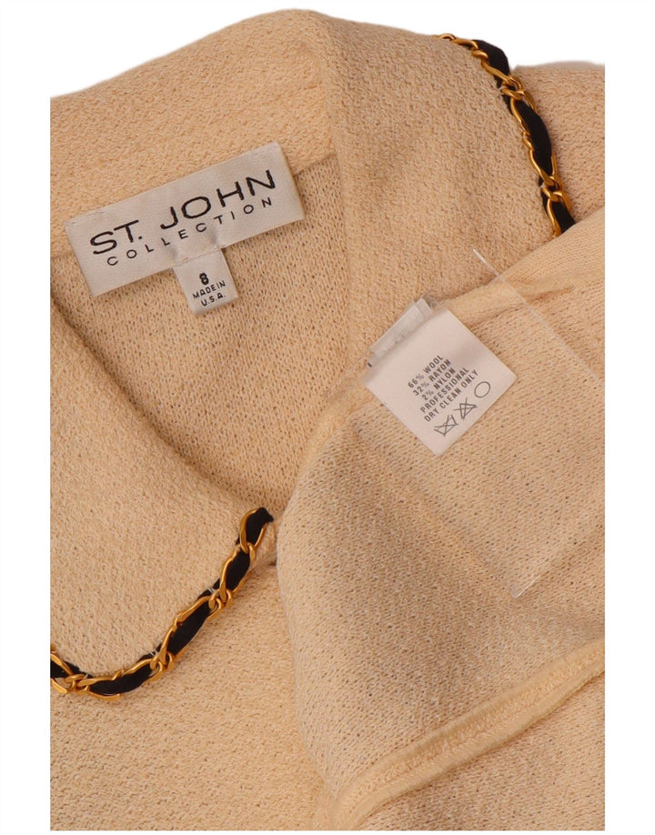 Maglione cardigan con maniche a 3/4 da donna VINTAGE US 8 lana bianca media