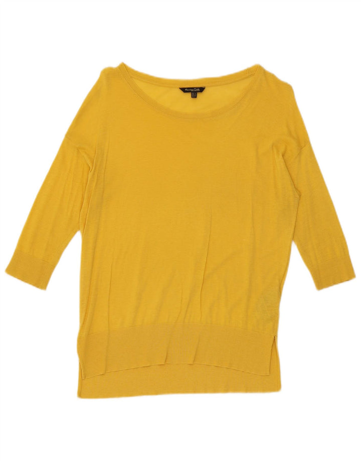MASSIMO DUTTI Womens Boat Neck Jumper Sweater UK 14 Medium Yellow