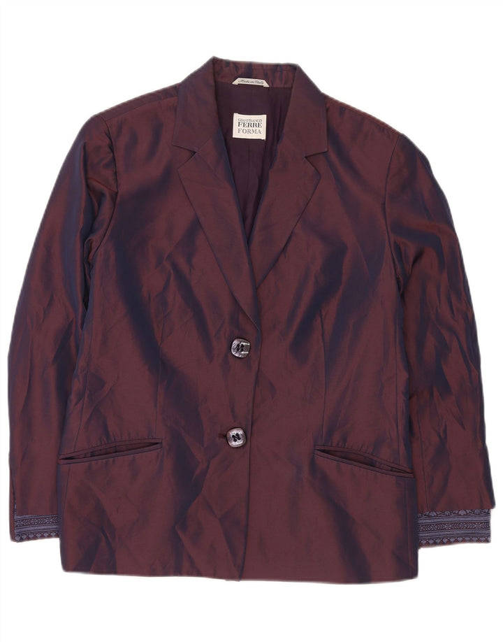GIANFRANCO FERRE Giacca blazer da donna a 2 bottoni UK 16 Grande floreale viola