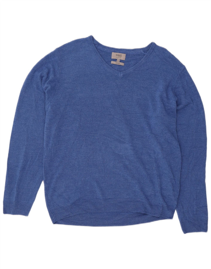 Maglione maglione con scollo a V da uomo Marks & Spencer XL blu acrilico