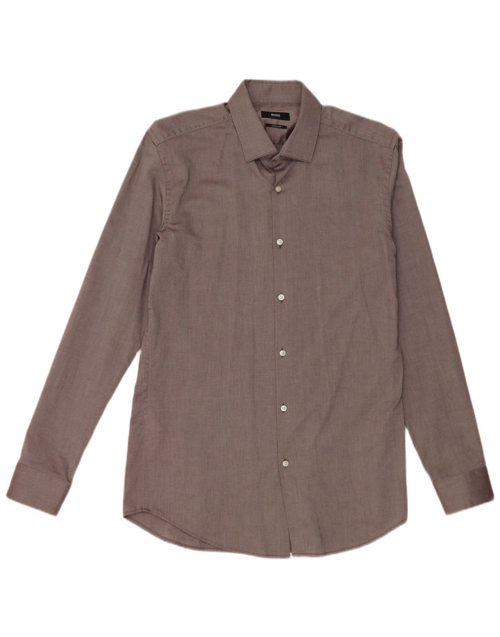 Camicia da uomo extra slim fit Hugo Boss taglia 40 15 1/2 cotone grigio medio