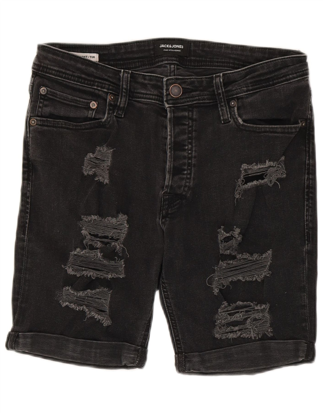 Jack & Jones Pantaloncini di jeans invecchiati Tim da uomo medi W30 cotone nero
