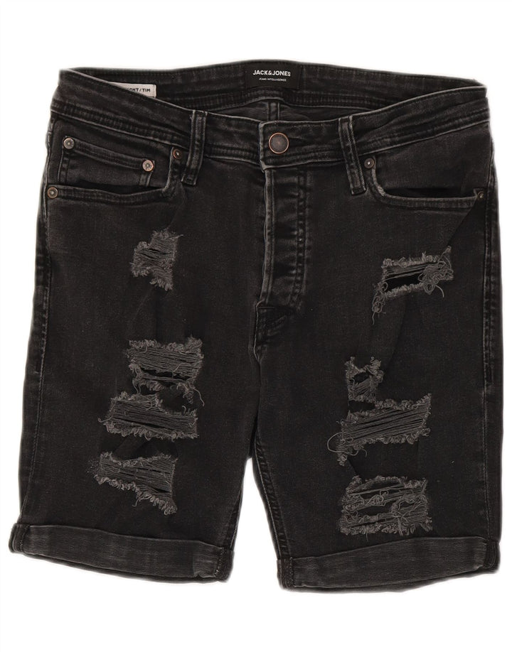 Jack & Jones Pantaloncini di jeans invecchiati Tim da uomo medi W30 cotone nero