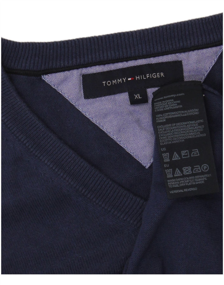 TOMMY HILFIGER Maglione da uomo con scollo a V XL in cotone blu navy