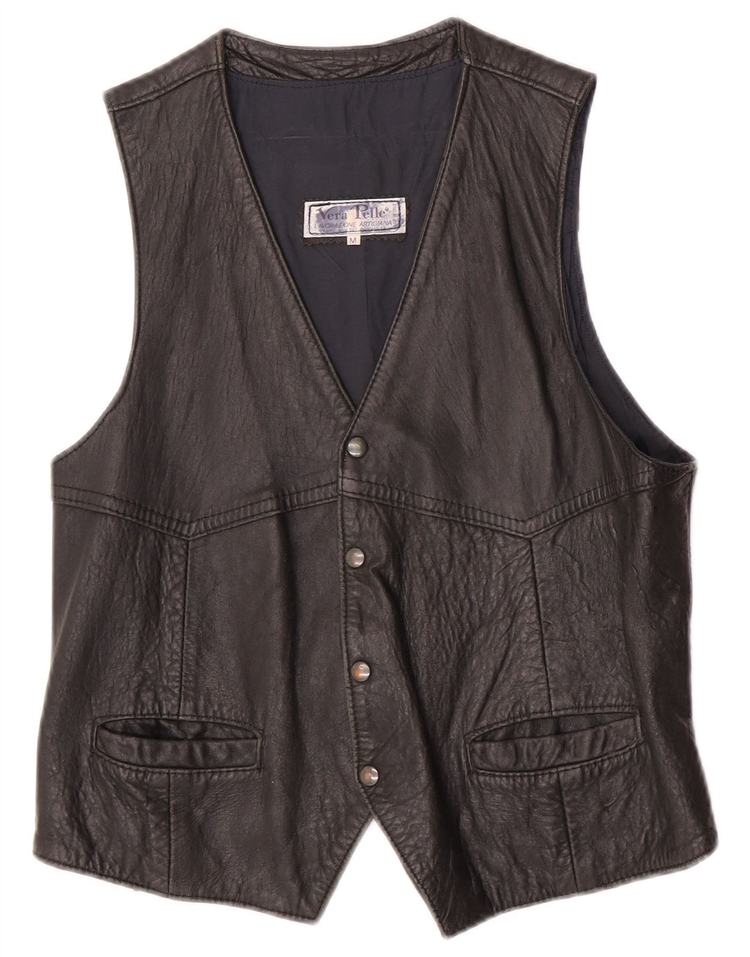 Gilet in pelle da uomo vintage in pelle nera media