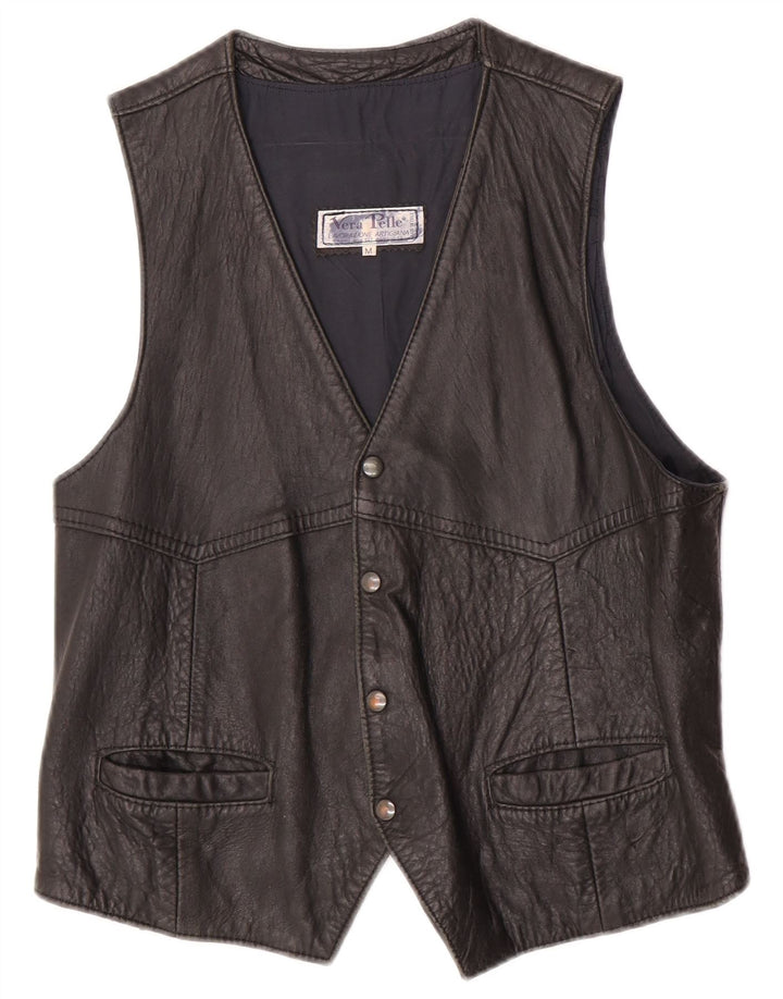Gilet in pelle da uomo vintage in pelle nera media