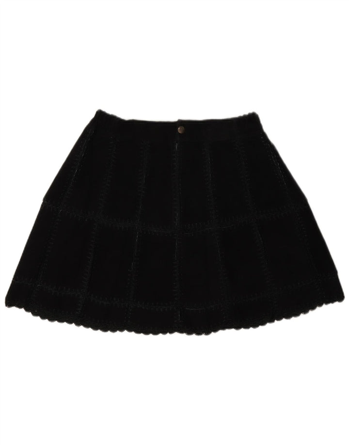 Minigonna vintage da donna in pelle scamosciata W28 scozzese medio nero