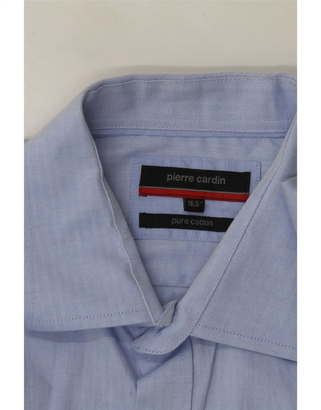Camicia formale da uomo Pierre Cardin taglia 16 1/2 grande cotone blu a spina di pesce