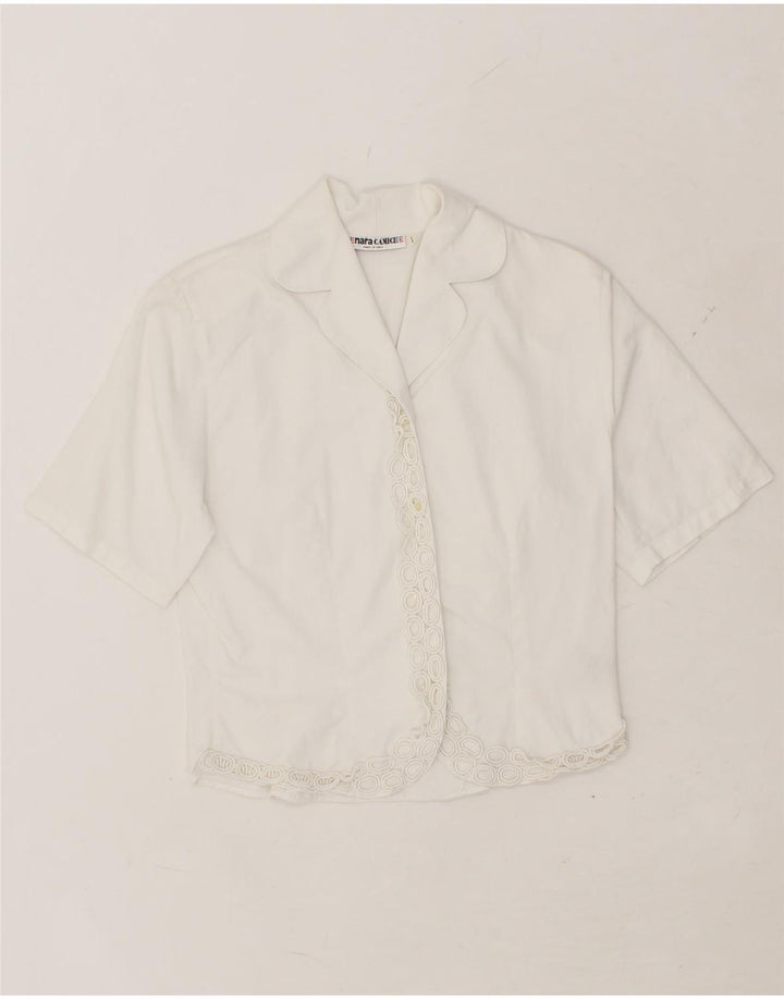 ENARA CAMICE Womens Short Sleeve Blazer Jacket UK 12 Medium White Cotton Vintage Enara Camice and Second-Hand Enara Camice from Messina Hembry 