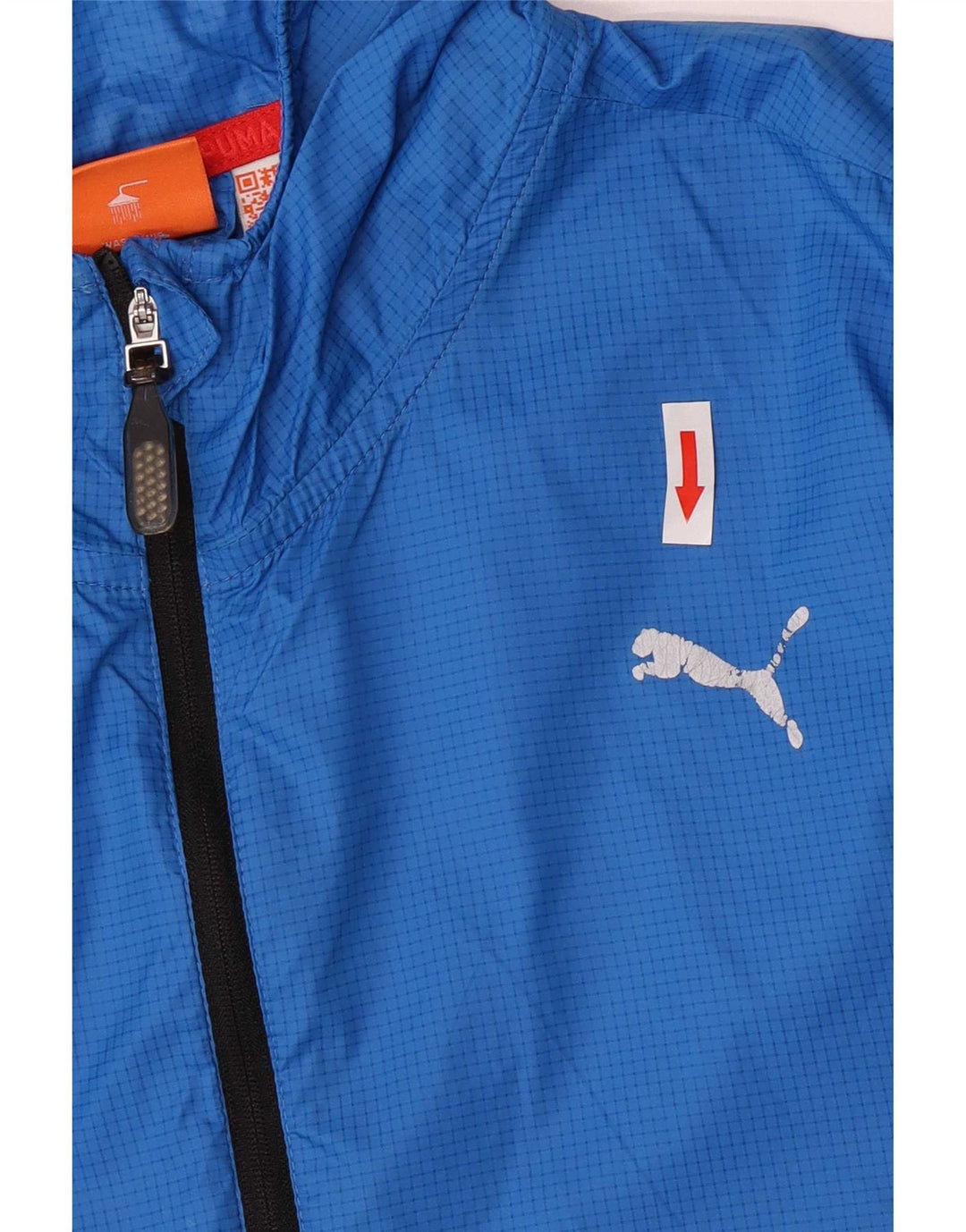 Giacca antipioggia da uomo Puma con cappuccio UK 42 XL nylon a quadri blu