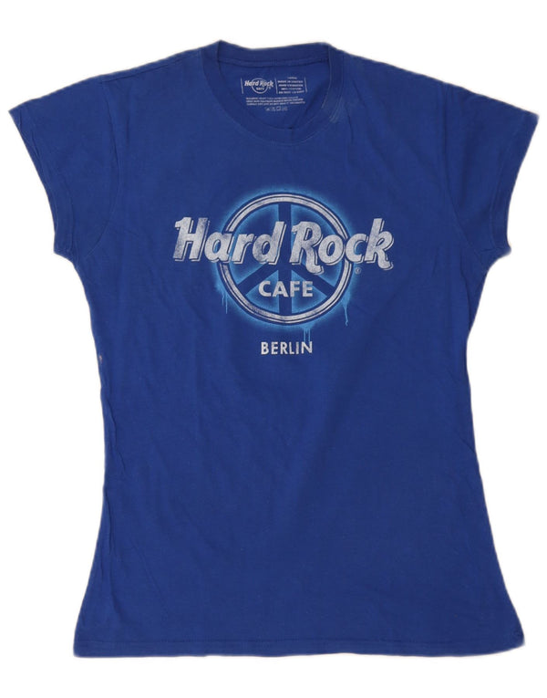 T-shirt grafica da donna Hard Rock Cafe Berlino Top UK 14 grande cotone blu
