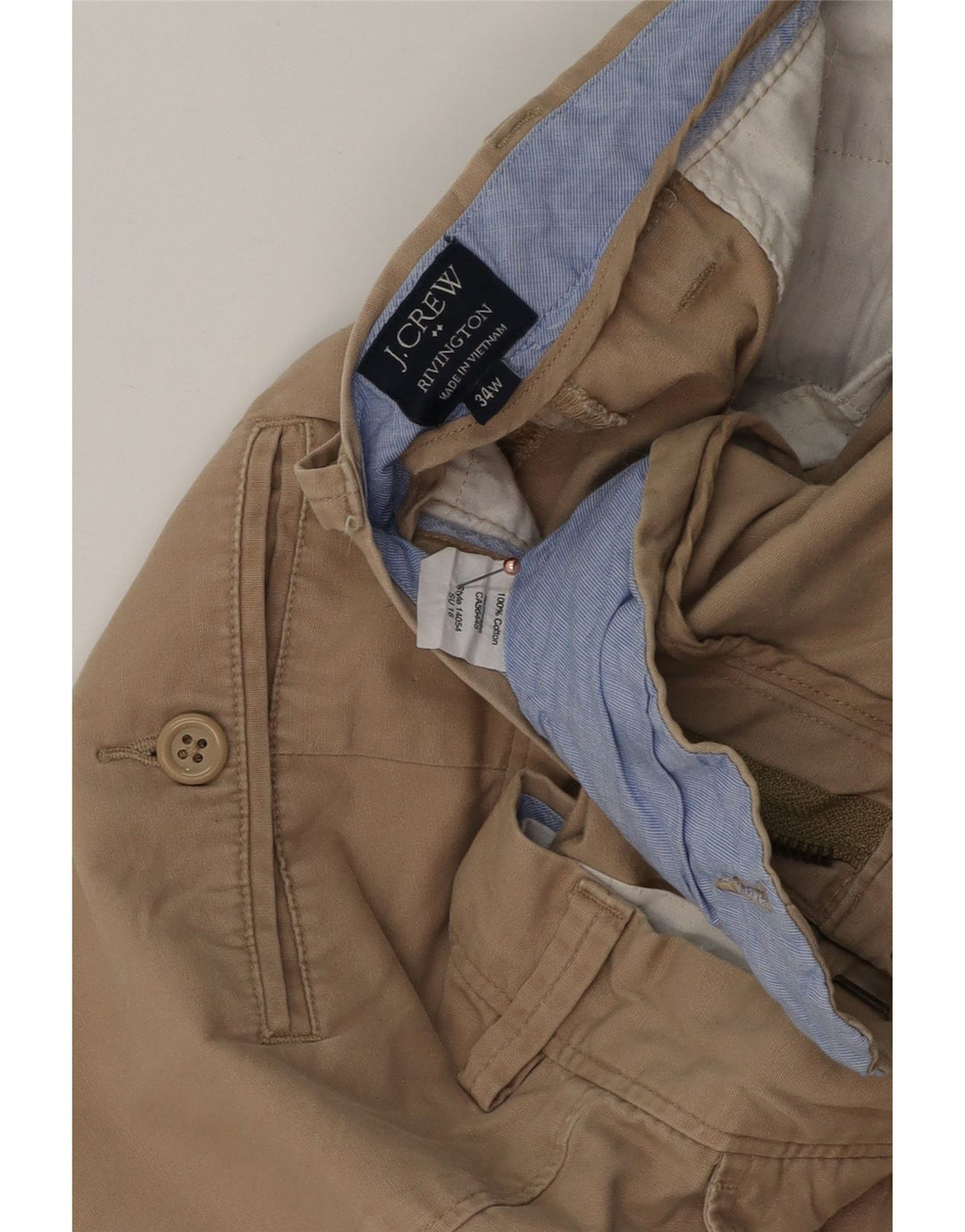 J. CREW Pantaloncini chino Rivington da uomo W34 grandi in cotone beige