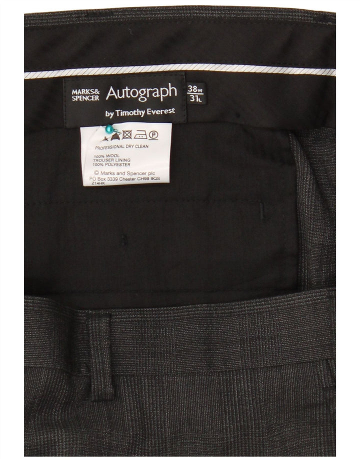 Pantaloni da abito dritti autografi da uomo Marks & Spencer W38 L31 lana grigia