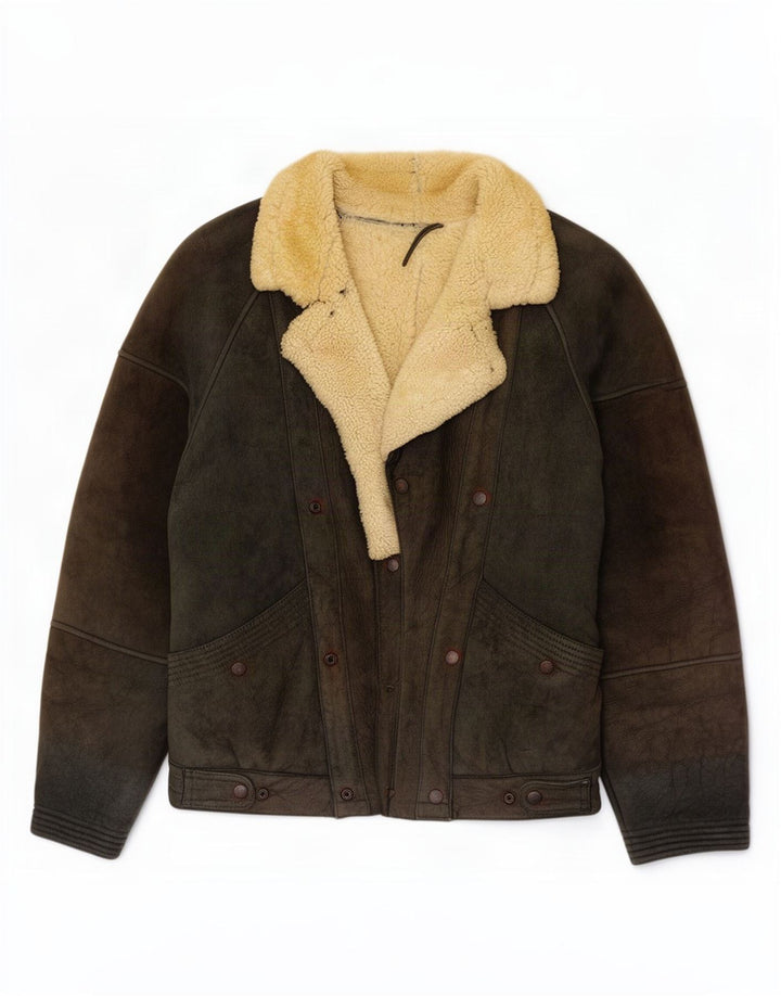 Giubbotto in shearling vintage da uomo IT 50 grande nero