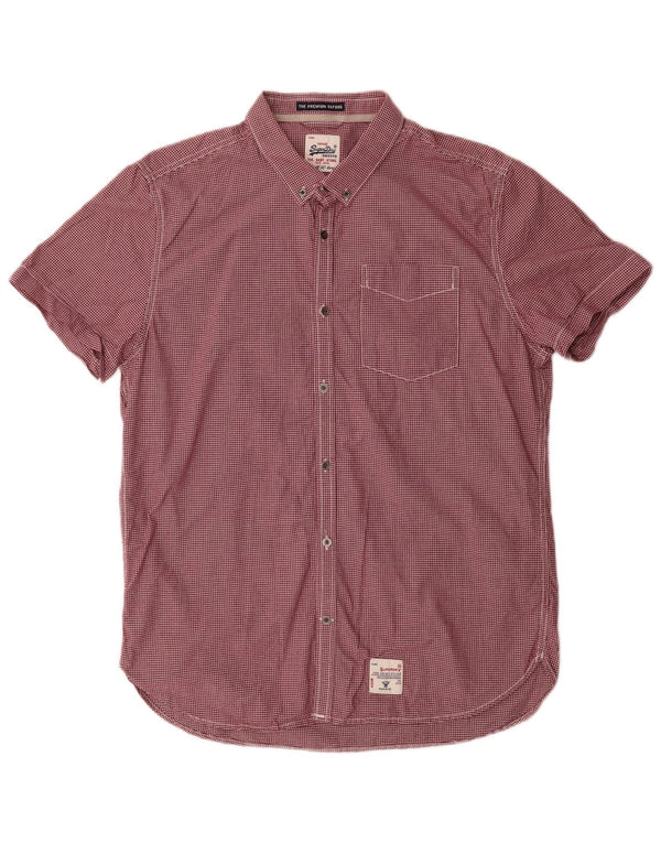 Camicia a maniche corte da uomo Superdry 2XL in cotone a quadretti bordeaux