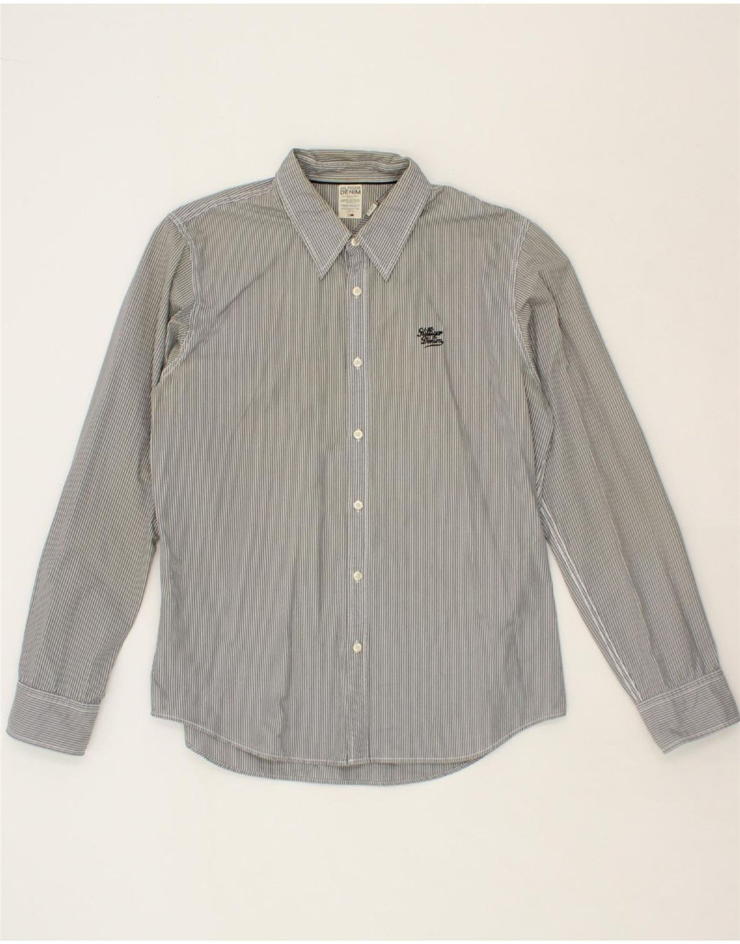 TOMMY HILFIGER Mens Shirt 2XL Grey Pinstripe Cotton Vintage Tommy Hilfiger and Second-Hand Tommy Hilfiger from Messina Hembry 