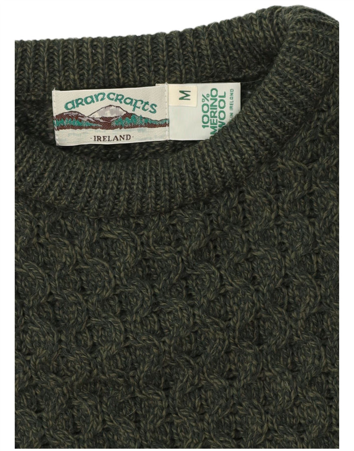 Maglione da uomo con scollo a barca Aran Crafts Lana merino verde medio