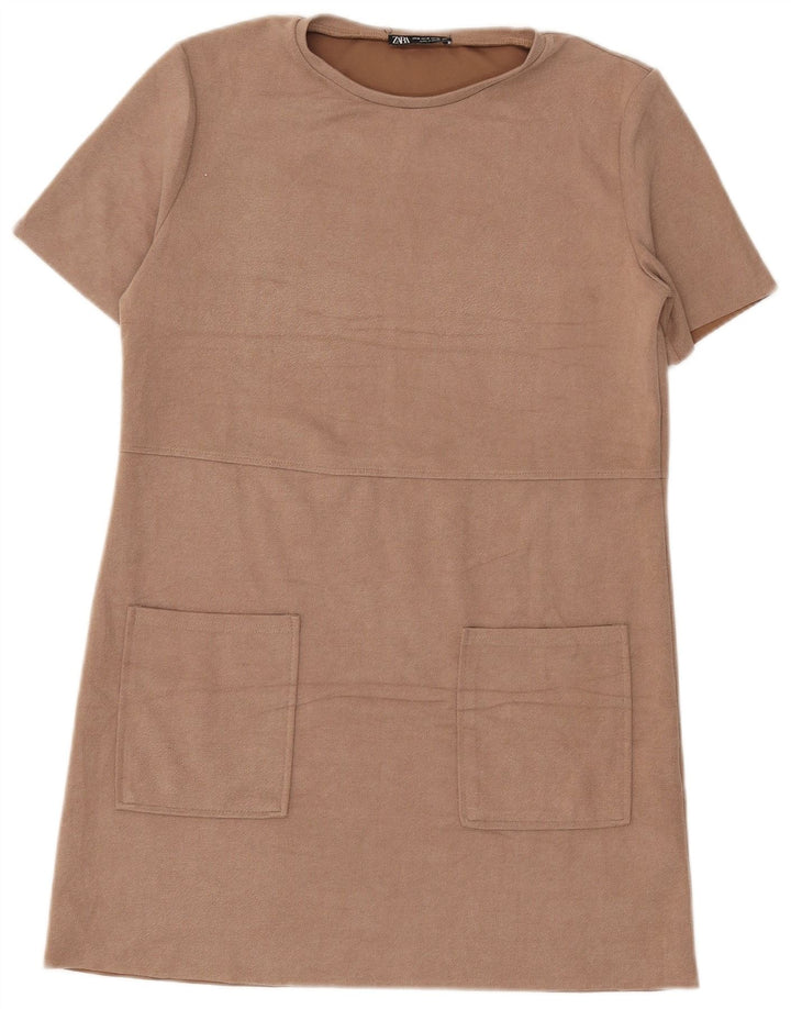 Abito a trapezio da donna Zara UK 14 Poliestere beige medio