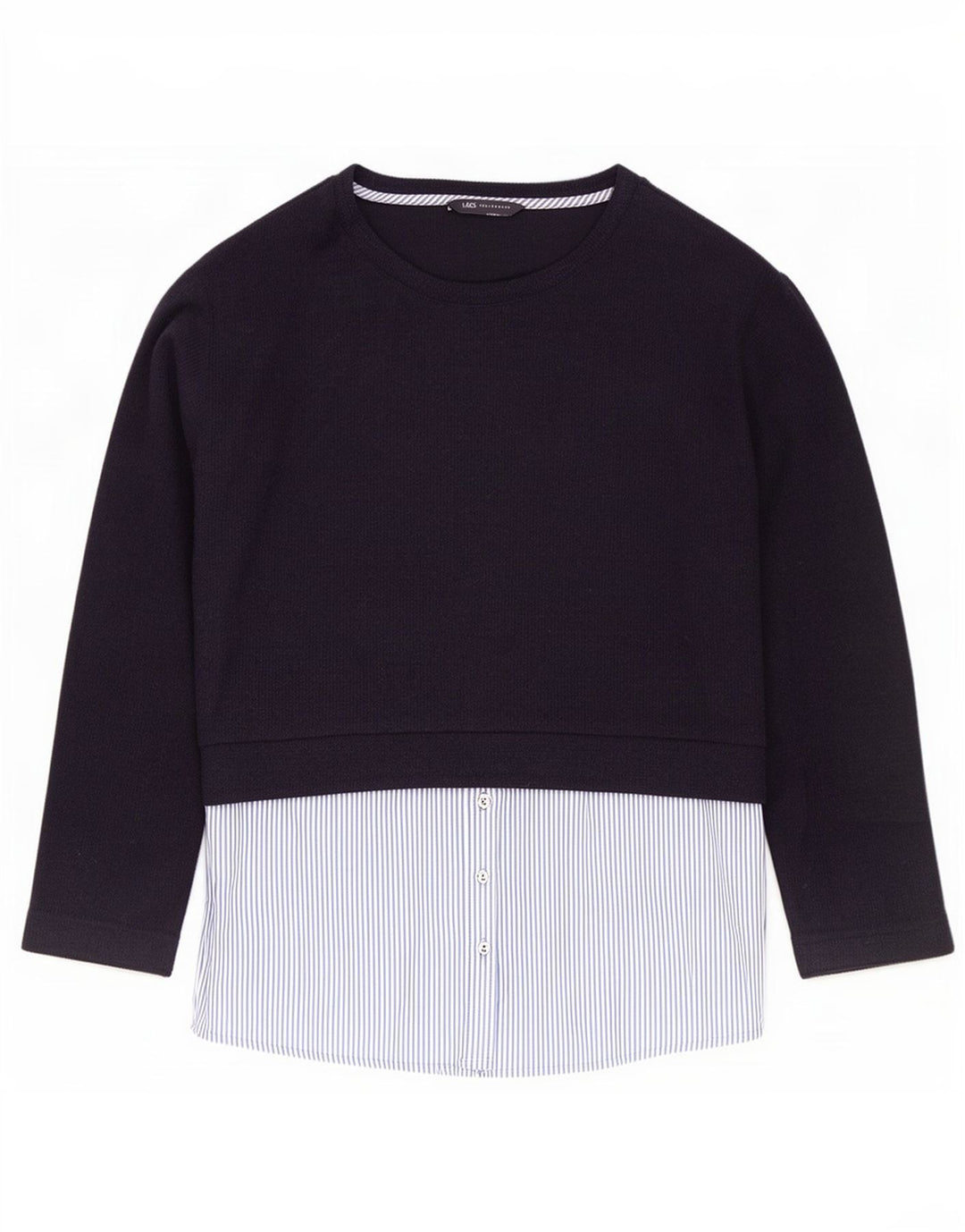 Marks & Spencer Top da donna a maniche lunghe UK 14 Large Blu Navy Colourblock