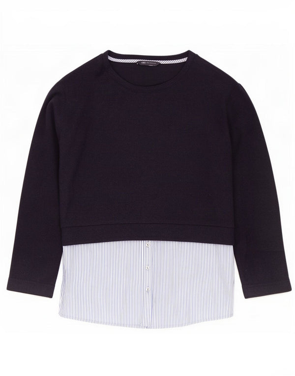 Marks & Spencer Top da donna a maniche lunghe UK 14 Large Blu Navy Colourblock