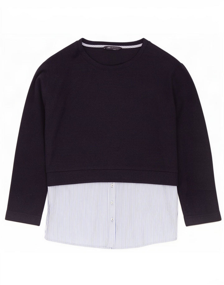 Marks & Spencer Top da donna a maniche lunghe UK 14 Large Blu Navy Colourblock