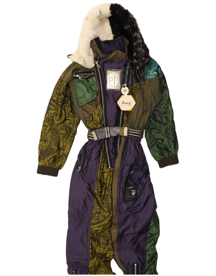 Tuta da sci con cappuccio modello astratto da donna vintage UK 20 2XL multicolore