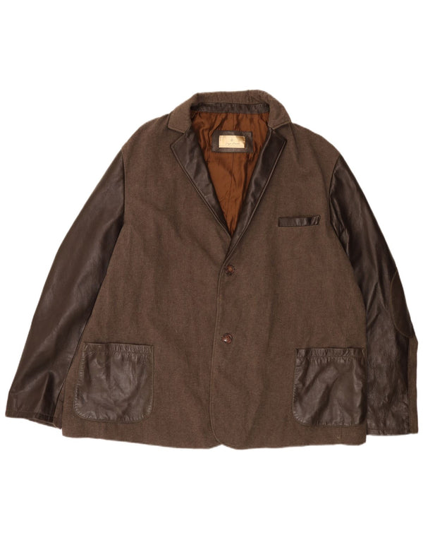 Giacca blazer vintage in pelle da uomo a 2 bottoni UK 42 XL Marrone