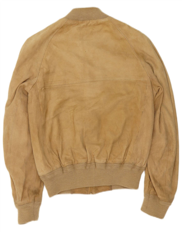 Giubbotto bomber vintage in pelle scamosciata da uomo IT 48 in pelle beige medio