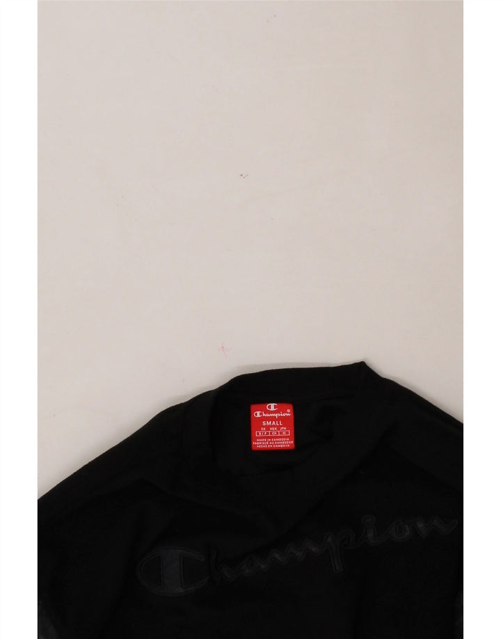 CHAMPION Womens Oversized Crop Graphic Sweatshirt Jumper UK 10 Small Black Vintage Champion and Second-Hand Champion from Messina Hembry 