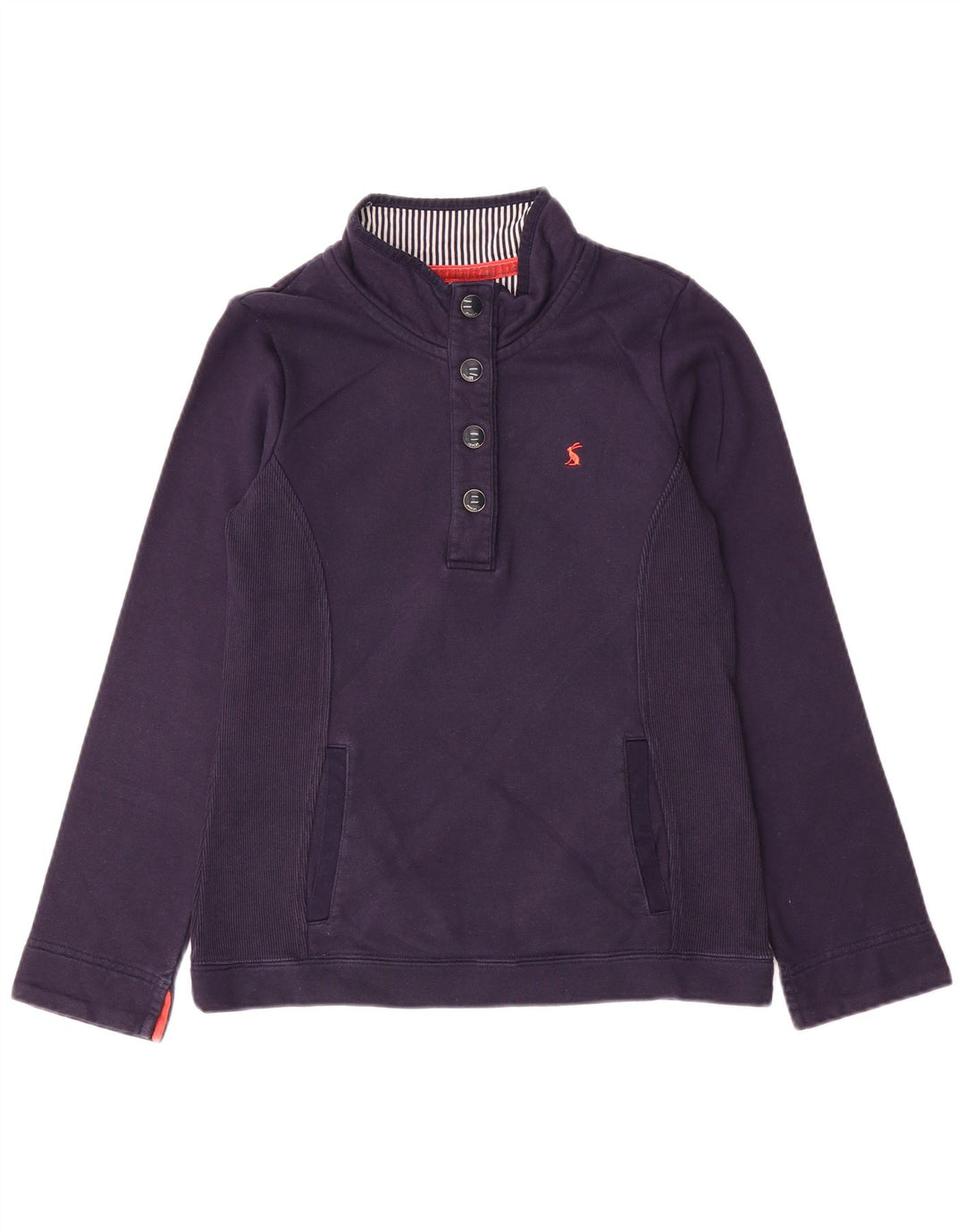 JOULES Felpa da donna con collo abbottonato, maglione UK 8, piccola, in cotone blu navy