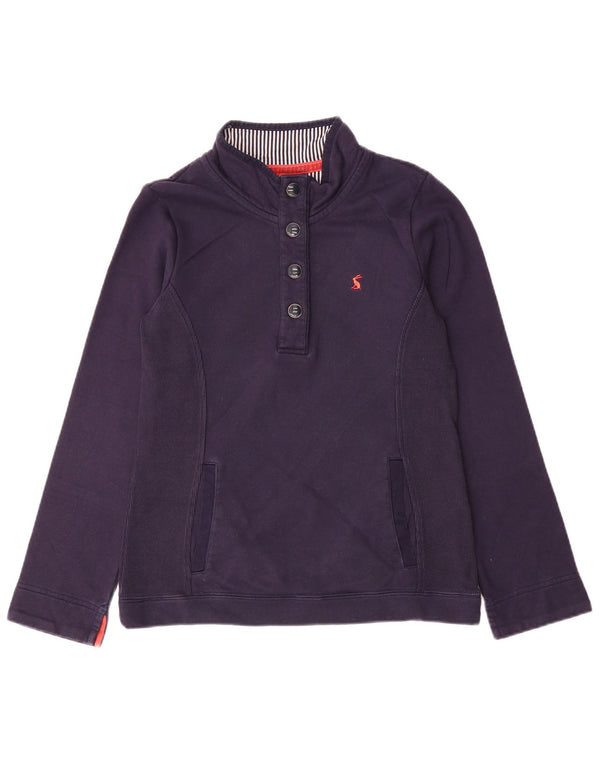 JOULES Felpa da donna con collo abbottonato, maglione UK 8, piccola, in cotone blu navy