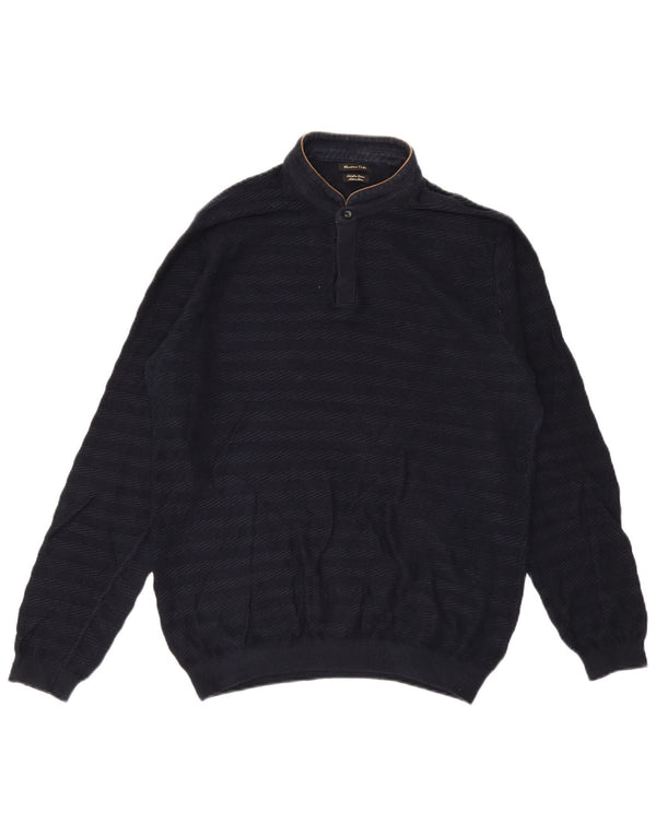 Massimo Dutti Maglione da uomo con collo a bottoni, grande a righe blu navy