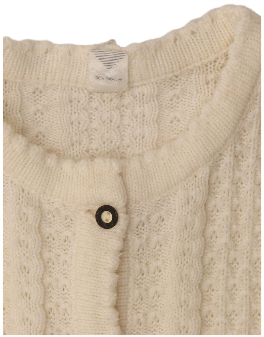 Maglione cardigan da donna vintage UK 16 grande poliacrilico bianco