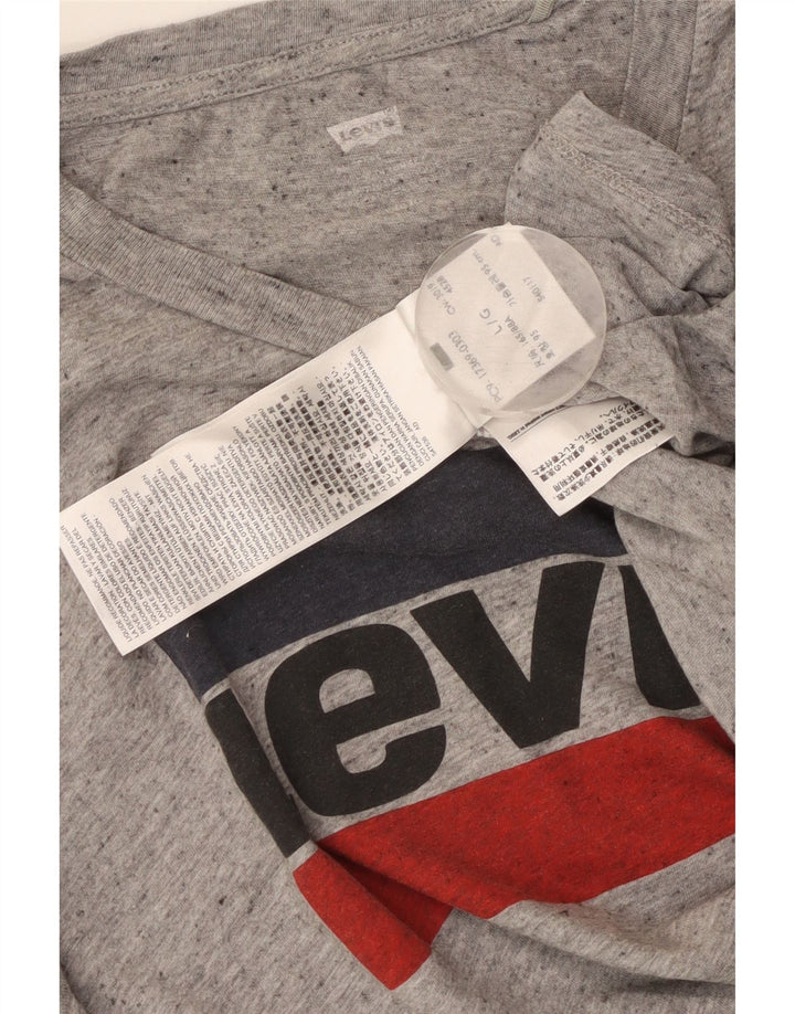 T-shirt grafica da donna LEVI'S Top UK 14 grande cotone chiazzato grigio