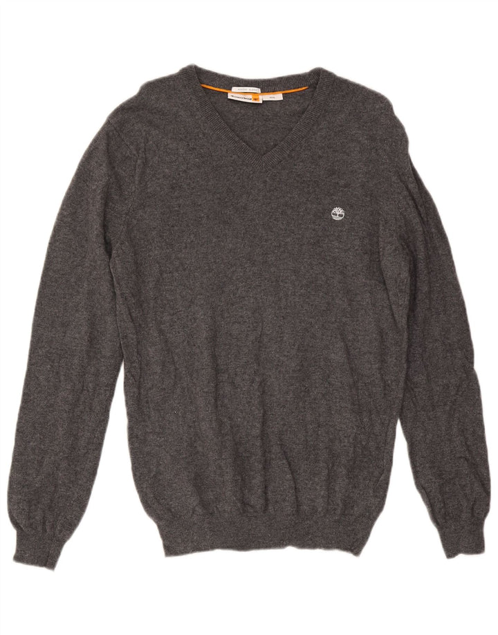 Maglione maglione con scollo a V da uomo Timberland in lana grigio medio