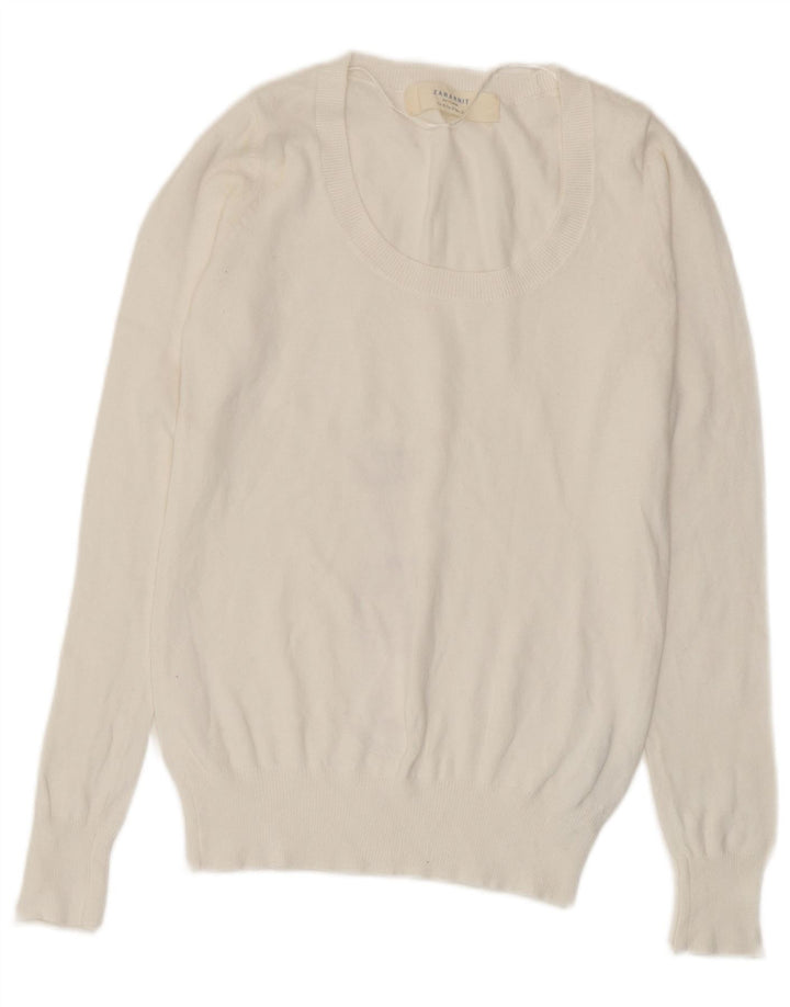 Maglione maglione con scollo a barca da donna Zara UK 12 cotone bianco medio